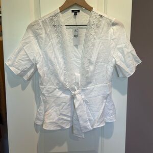 Express White Lace Trim Tie-Front Top